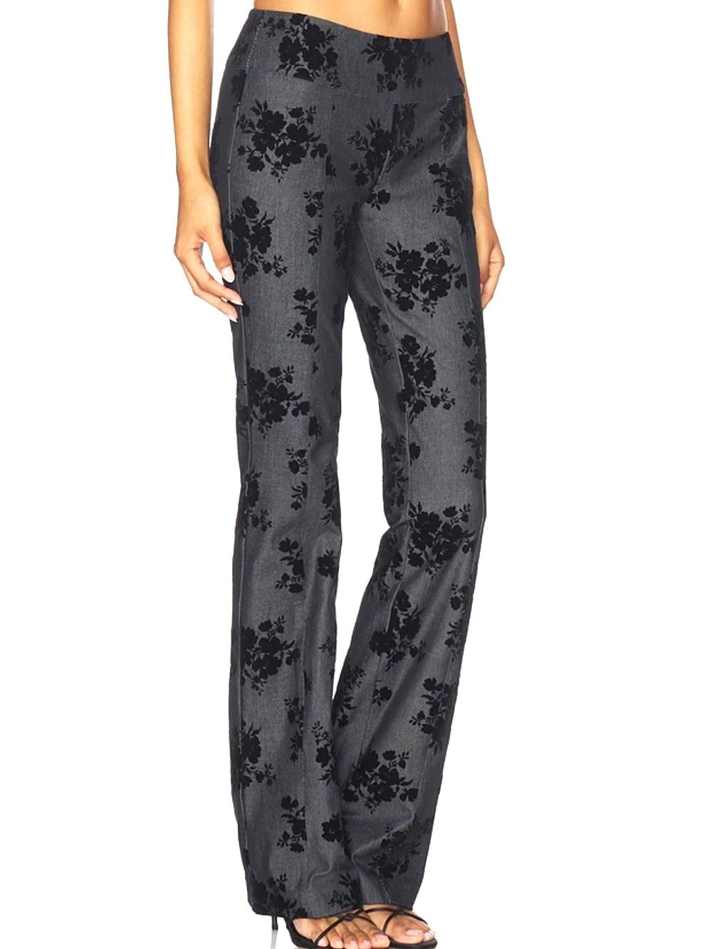 AMANADA UPRICHARD Regency Velvet Floral Charcoal Gray Pants Sz S/4 NWT $215!!